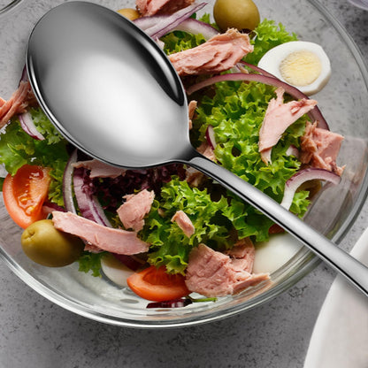 Keyoxy Stainless Steel Serving Spoons Set, 8pc, 10-Inch, Includes 8 Large Spoons, for Parties/Kitchen/Buffet/Catering, Dishwasher Safe