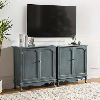 HULALA HOME Antique Accent Cabinet with 2 Doors, Buffet Cabinet with Storage, 2 Shelves Sideboard for Kitchen, Living Room, Blue