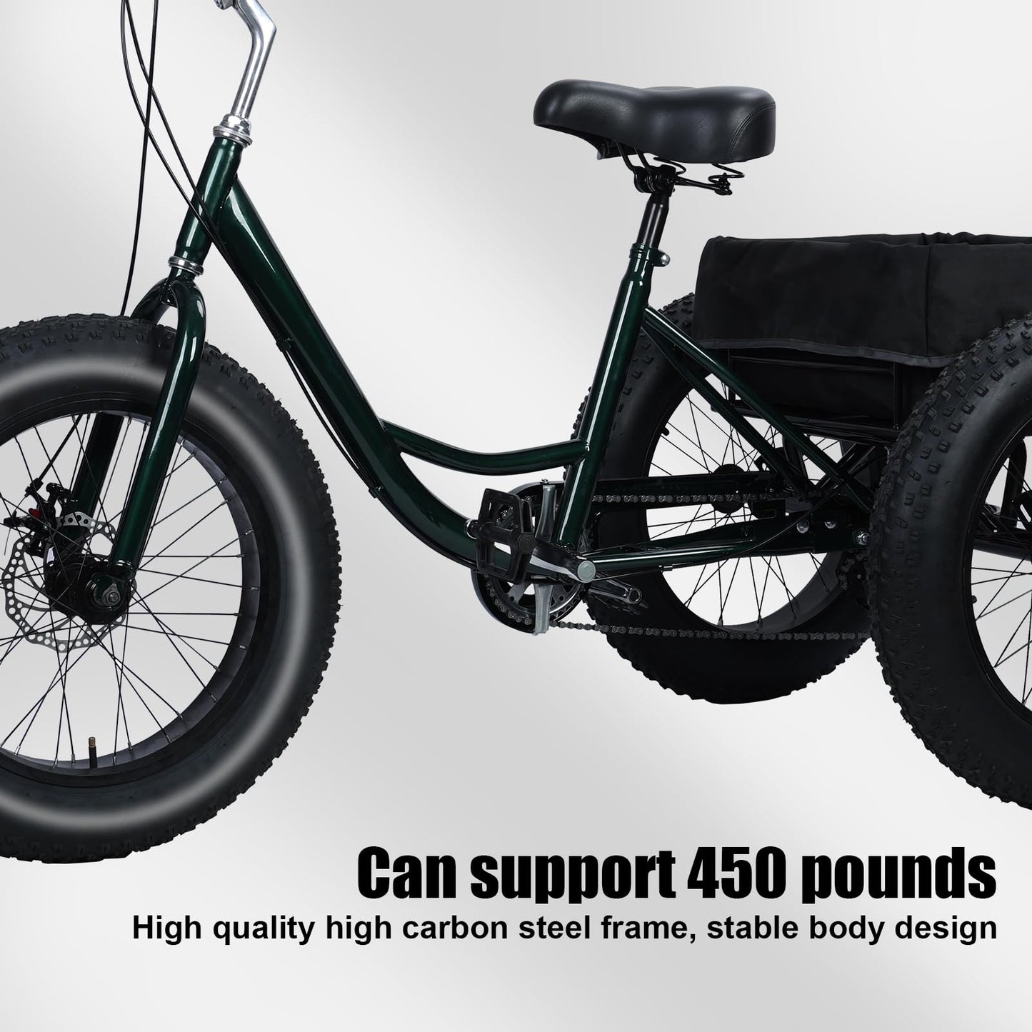 Hiborth Adult Tricycle, 20-Inch Fat Tire Comfort Bike for Adults All-Terrain 3-Wheel Bike 7-Speed Heavy-Duty 450lb Capacity Trike with Dual Disc Brakes & Large Cargo Basket Shopping Basket