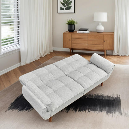 Trygoal Convertible Futon Sofa Bed, Modern Futon Couch with 2 Pillows, Small Futons Couch with Adjustable Armrest & Backrest, Loveseat Sofa Bed for Living Room, Bedroom, Gray