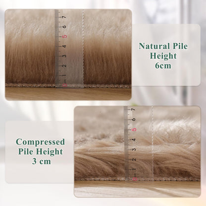 ORINOVA Beige Area Rugs for Living Room Bedroom Nursery 9X12 Washable Faux Sheepskin Fluffy Fur Rug Kids Room Decor Soft Cozy Home Décor