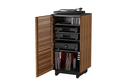 BDI Furniture Corridor 8172-22'' Audio Cabinet with Flow-Through Ventilation, Cable Management, Adjustable Shelves, Louvered Doors, Satin-Etched Tempered Glass Top, Natural Walnut