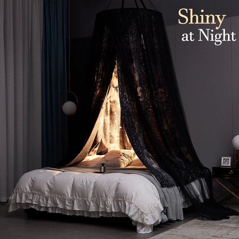 Kertnic Gorgeous Moon Printed Bed Canopy for Girls & Adults, Room Decorative Cozy Bed Curtain Canopy Drapes, Round Dome Luxurious Lace Princess Canopies Mosquito Netting (Print Moon)