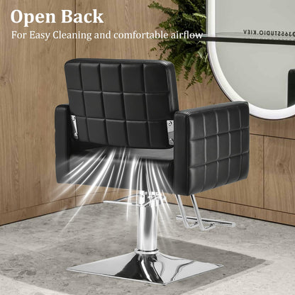 Barber Salon Chair for Barbershop - Load Weight 330 Lbs,Heavy Duty Hydraulic Pump Height Adjustable,360°Swivel with Footrest,Soft Leather with Armrest,Salon Spa,Hair Styling Stylist,Braiding (Black)