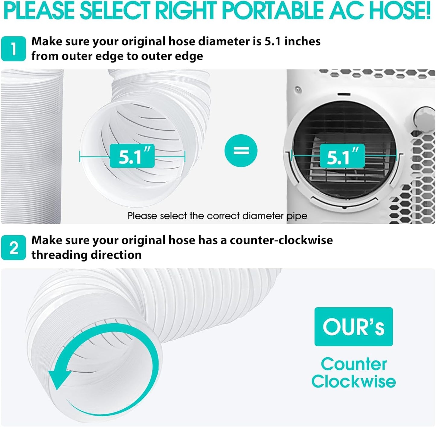 Portable Air Conditioner Hose, 5.1" Diameter & 80" Length, AC Exhaust Vent Hose, Universal Portable AC Hose Kit