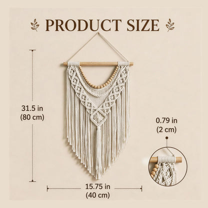 31.5×15 Inch Boho Macrame Wall Hanging, Handwoven Tapestry with Wooden Beads, Boho Home Decor