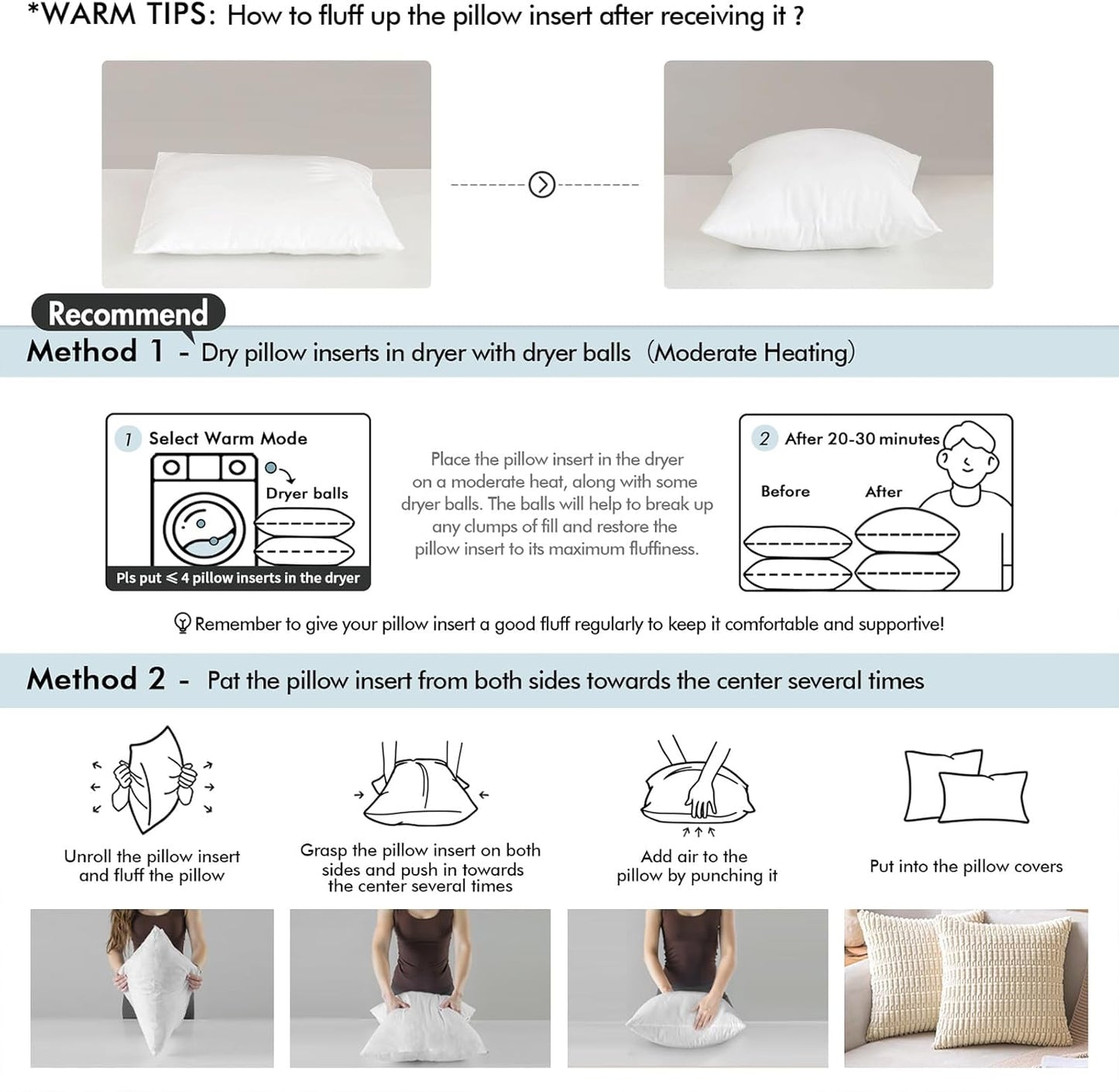 MIULEE Throw Pillow Inserts - Pack of 2, 16x24 Inch, 100% Virgin Fiber Filling for Bed & Couch
