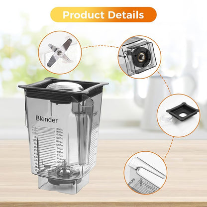 90 oz Replacement Jar Compatible with Blendtec Blender, Wide Compatible with Classic/Designer/Professional/Commercial Series Container Pitcher Cup, Includes Blade and Lid
