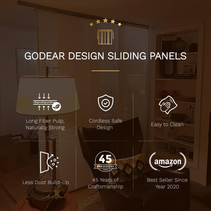 GoDear Design Airflow Sheer Adjustable Sliding Vertical Blinds, Cordless Trendy Door Blinds, Room Dividers, 45.8"- 86" W x 96" H, Extendable Track, Iridescent Panel Curtains, Art Prints, Shangri-La