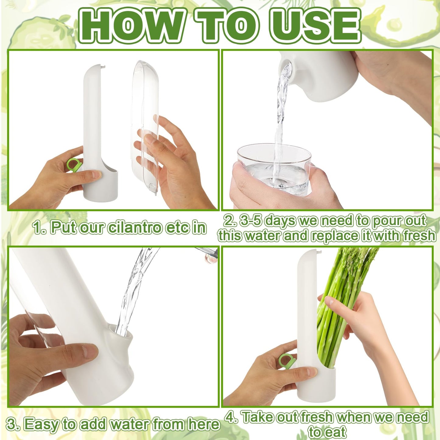 LDHHYH 4 PCS Fresh Herb Keeper for Refrigerator, Herb Saver for Refrigerator, Cilantro Containers for Fridge, Herb Storage Containers for Cilantro Asparagus Mint Rosemary Parsley Basil for 2-3 Weeks