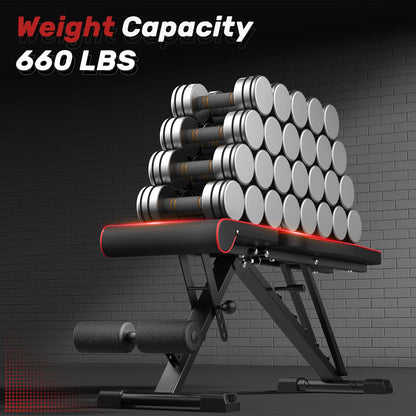 Dskeuzeew Weight Bench with Storage Bag, 7 Backrests Adjustable Bench Press Load 660LBS Weight Capacity, Incline Decline Flat Foldable Workout Bench for Home Gym Garage Strength Training