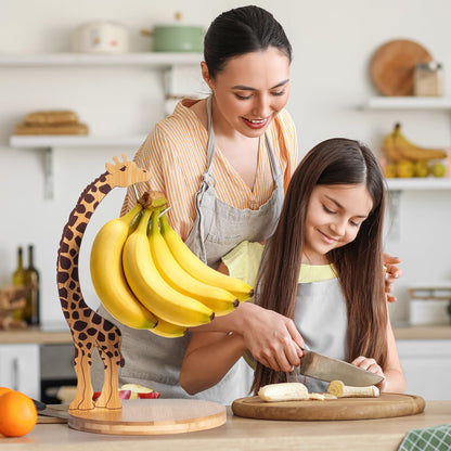 boxchess Giraffe Banana Holder Stand, Bamboo Banana Hanger with Stainless Steel Hook for Countertop or Under Cabinet – Decorative Banana Tree Fruit Holder for Even Ripening, Storage and Easy Access