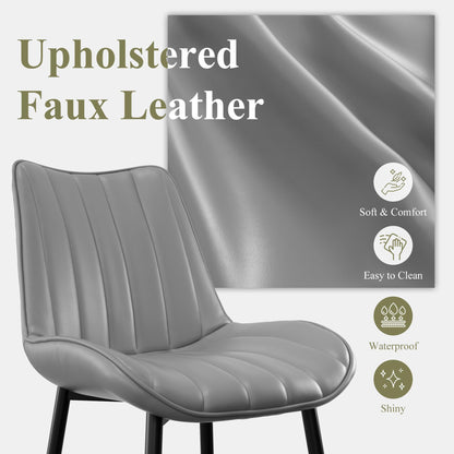 VECELO Dining Chairs Set of 6, Upholstered Kitchen Chairs with Comfortable Faux Leather Cushions and Neat Stitching, Mid-Century Modern, Easy Assembly, Grey