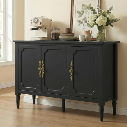 RoyalCraft Buffet Cabinet with 3 Doors, Mid-Century Modern Sideboard with Storage, Painted Wood Coffee Bar Table with Adjustable Shelves, Credenza Cabinets for Kitchen, Living Room, Dining Room, Black