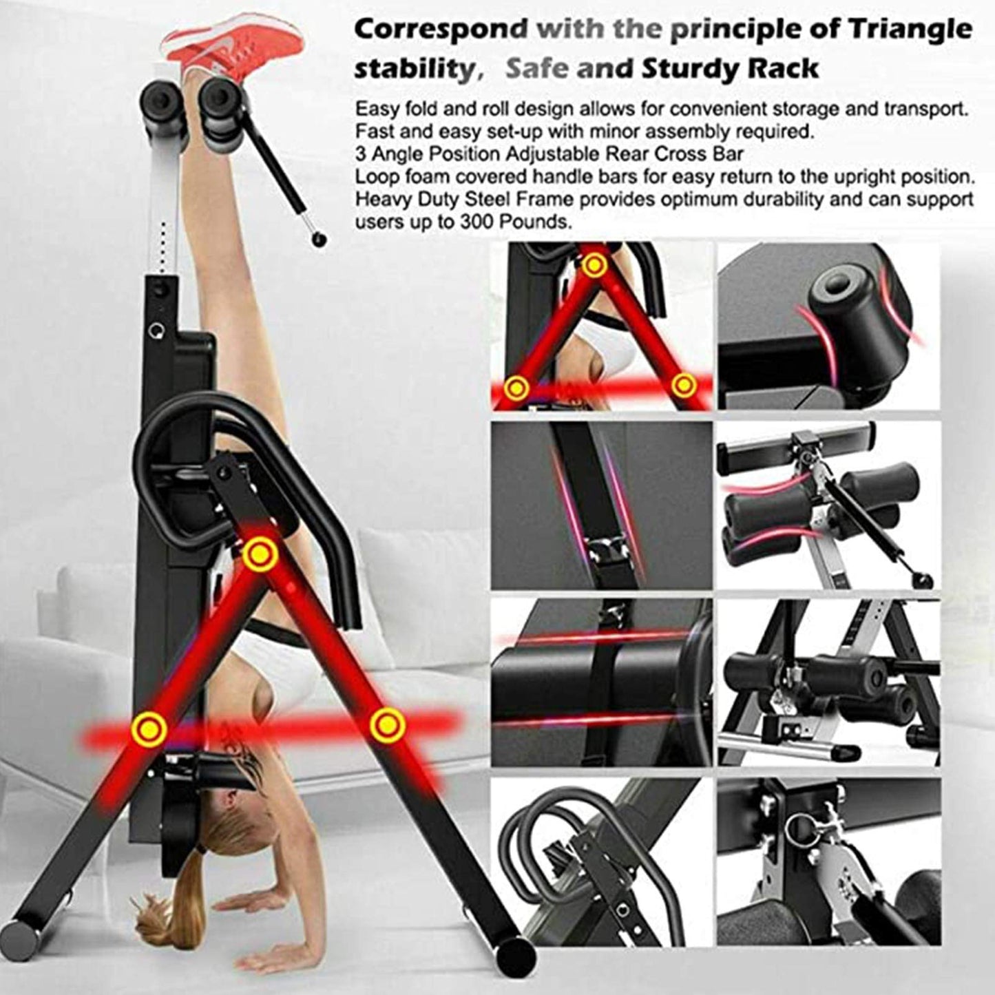 Strength Training Inversion Equipment, Heavy Duty Inversion Table, 300 lbs Load Capacity, Back Stretcher Machine for Pain Relief Therapy