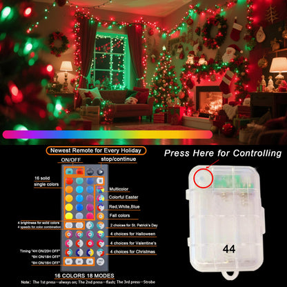 Pooqla Color Changing Christmas Lights, 200 LED Battery Powered String Lights, 66.6 FT, RGB with Remote, 2 Pack