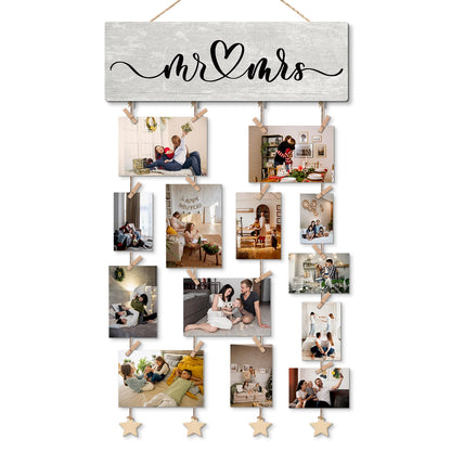 NaZaUK Mr & Mrs Bedroom Decor for Couples, Hanging Photo Display with Clips, Picture Frames Collage Photo Hanging Display, Couple Gift Ideas, Home Living Room Bedroom Wall Decor