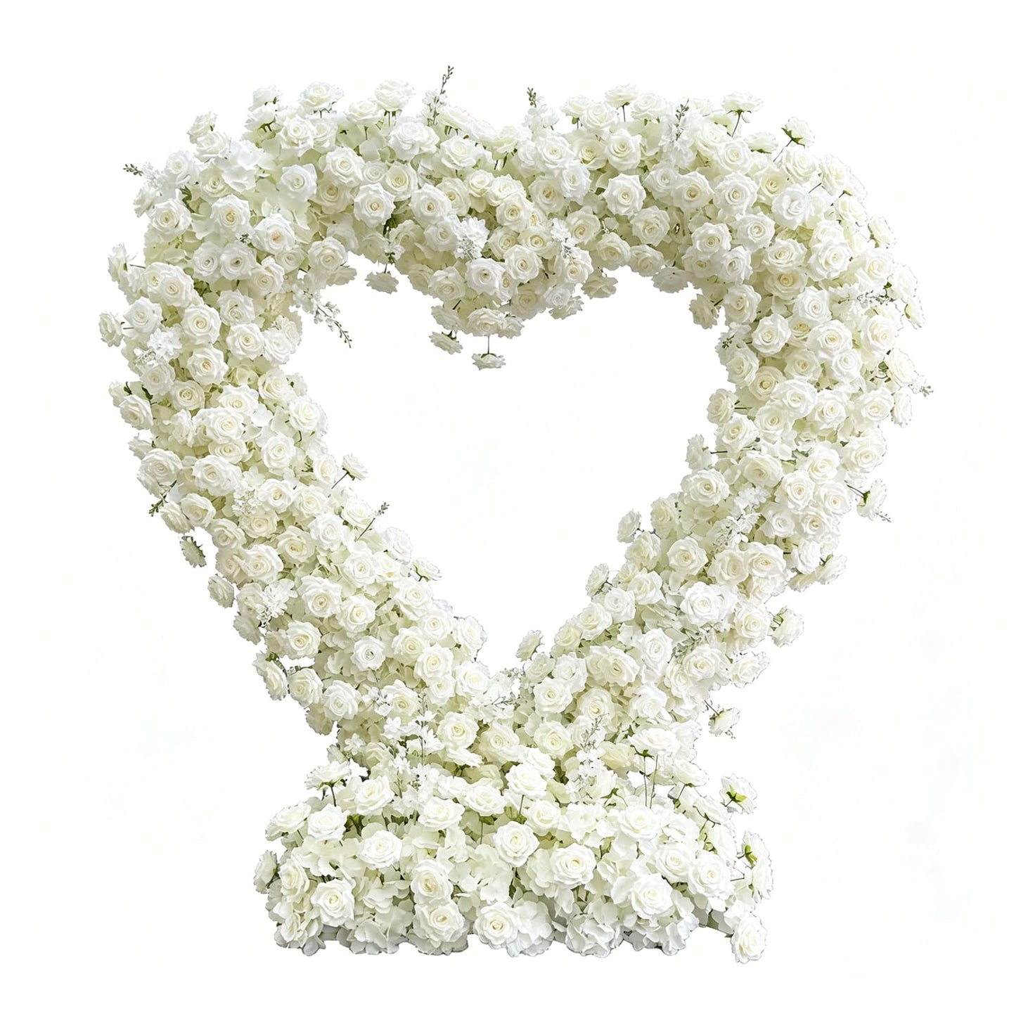 6.56×6.56ft Heart-Shaped Artificial Flower Arch Backdrop with Fabric Base, Floral Decor for Wedding Arch, Ideal for Birthday Banquets & Outdoor Party Scene Decoration (White, Arch Frame Not Included)