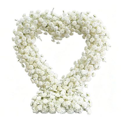 6.56×6.56ft Heart-Shaped Artificial Flower Arch Backdrop with Fabric Base, Floral Decor for Wedding Arch, Ideal for Birthday Banquets & Outdoor Party Scene Decoration (White, Arch Frame Not Included)