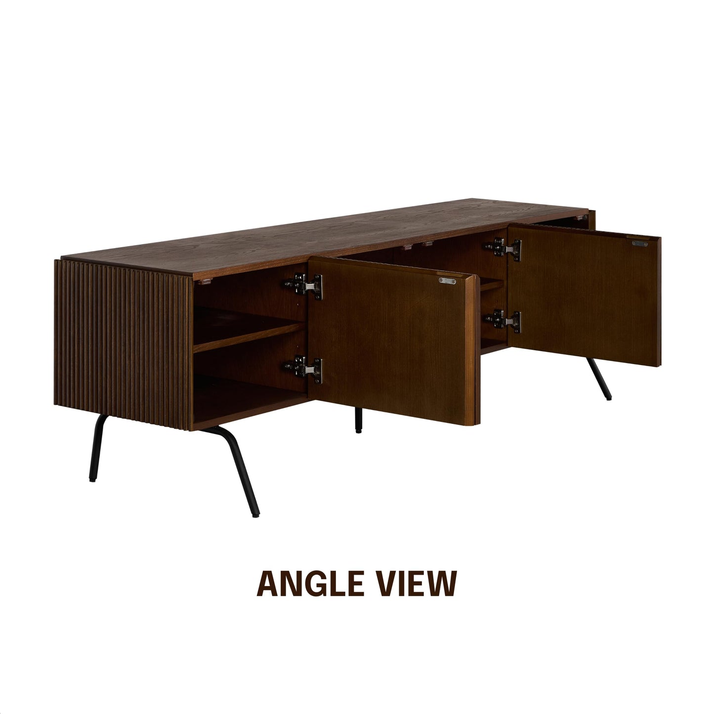 NTC Veil TV Stand with 4 Doors for TVs up to 75’’, Media Console with Vertical Groove Design and Metal Legs, Modern Entertainment Center for Living Room and Bedroom, Effortless Assembly, Dark Walnut