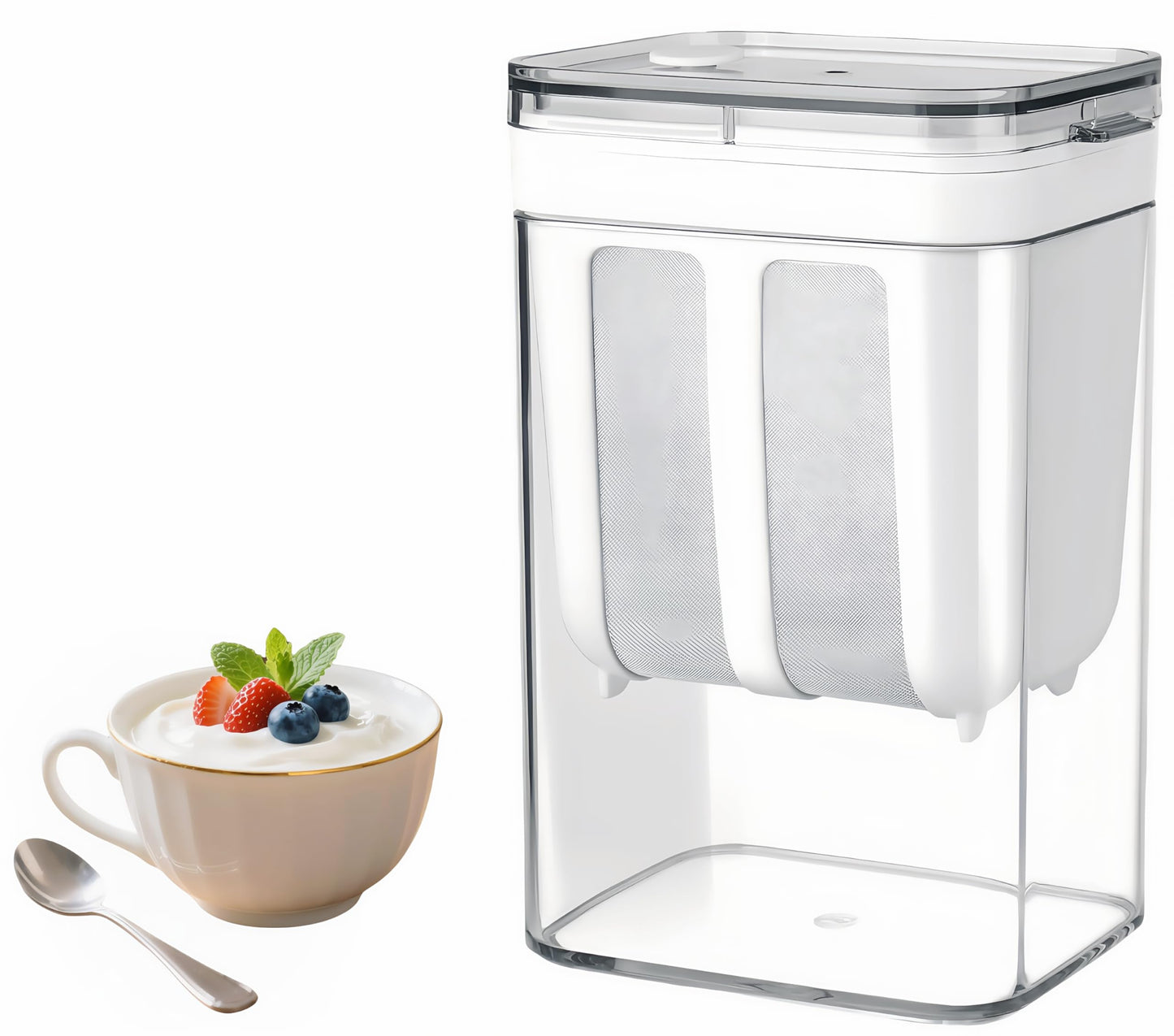 Yogurt Strainer—【1.9QT/0.475GAL Total】 & 【0.9QT/0.23GAL Filter】, Yogurt Strainer Greek Yogurt Strainer Yogurt Press, BPA-Free PP Strainer for Whey Separation（Totle1.9QT）