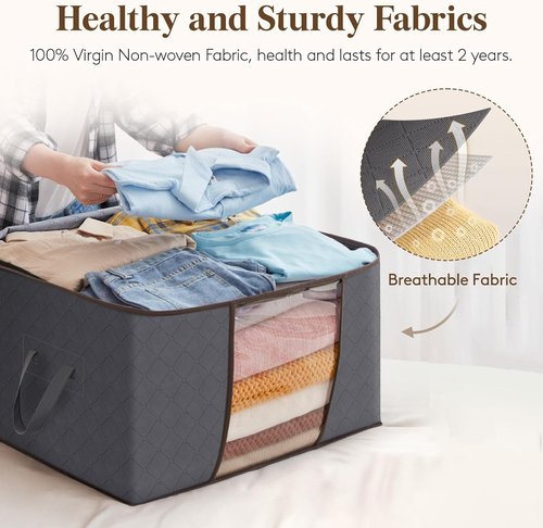Lifewit 90L Clothes Storage Bins - 9 Pack Foldable Bags with Lids, Zippers & Clear Windows | Ideal for Organizing Clothing & Bedding