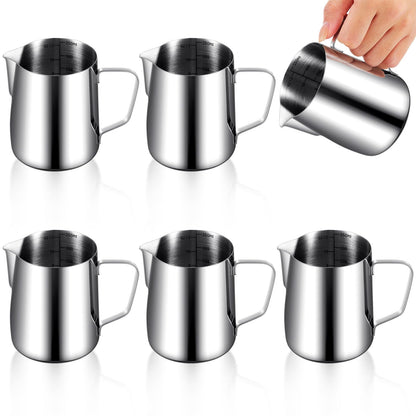 Dandat 6 Pcs Milk Frothing Pitcher Espresso Steaming Pitchers 12 Oz Stainless Steel Milk Steamer Cup Frother Jug for Espresso, Latte Art, Chai Cappuccino Hot Chocolate