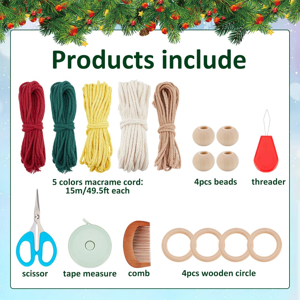 FREEBLOSS 4 Set Angel Macrame Kit for Beginners Boho Christmas Macrame Ornaments Angel Wings Kit with Instruction Handmade Wall Hanging for Home Party Decor