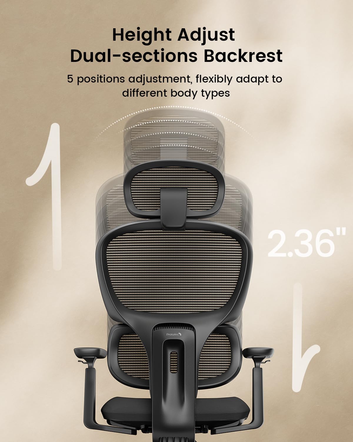 ProtoArc Ergonomic Office Chair – EC300 Adjustable Lumbar High Back Desk Chair, Sliding Seat, 3D Headrest, Wider Armrests, 4 Tilt Backrest Mesh Chairs for Home Office Long Hours Sitting - Black