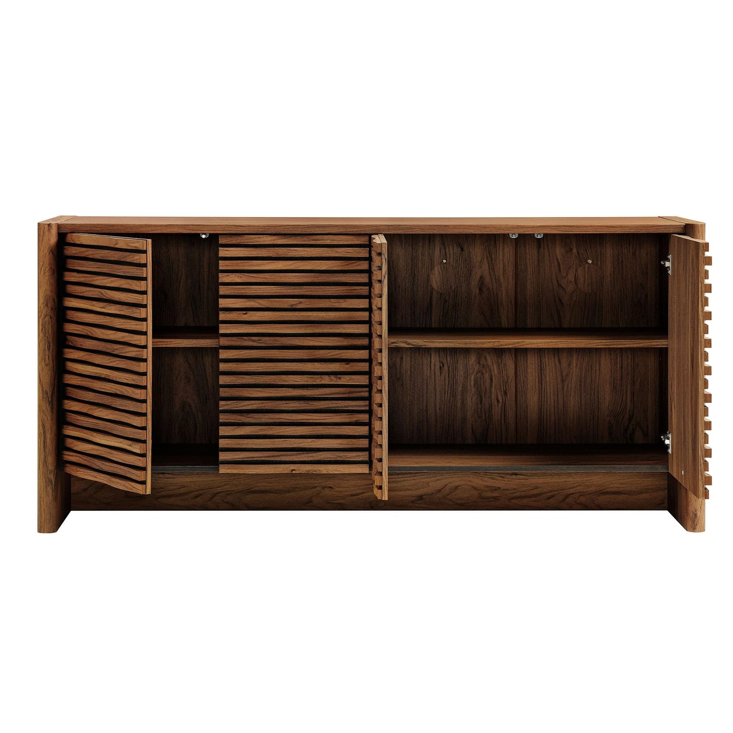 Modway Emric Wave 66-Inch Mid-Century Modern Sideboard Buffet Cabinet in Walnut