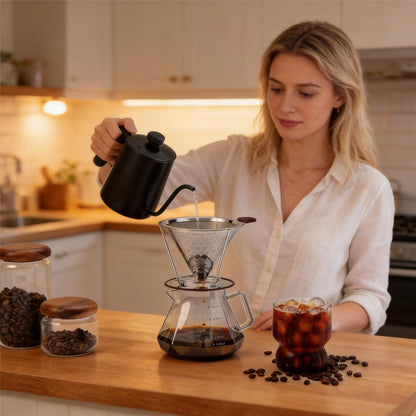Vikuces®800 Mesh Reusable Pour Over Coffee Dripper, Metal Stainless Steel Honeycomb Filter, Paperless Cone Filter for Hario V60, Chemex and Mugs with Separate Stand, Single Cup Coffee Maker, 1-4 Cup