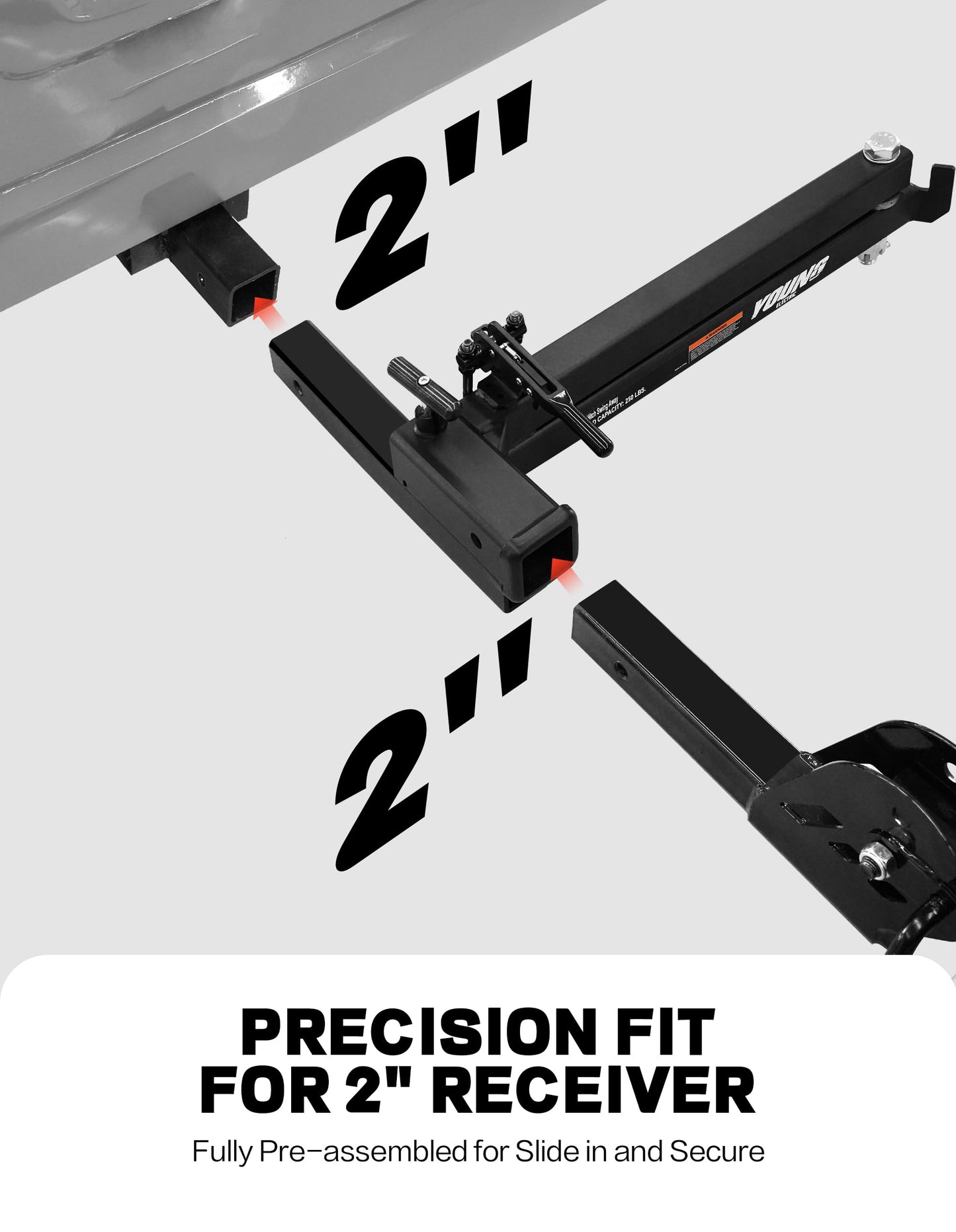 Young 250 lbs Heavy Duty Swing Away Hitch Adapter for Bike Rack & Cargo Carrier, Pre-Assembled 2" Hitch Extender