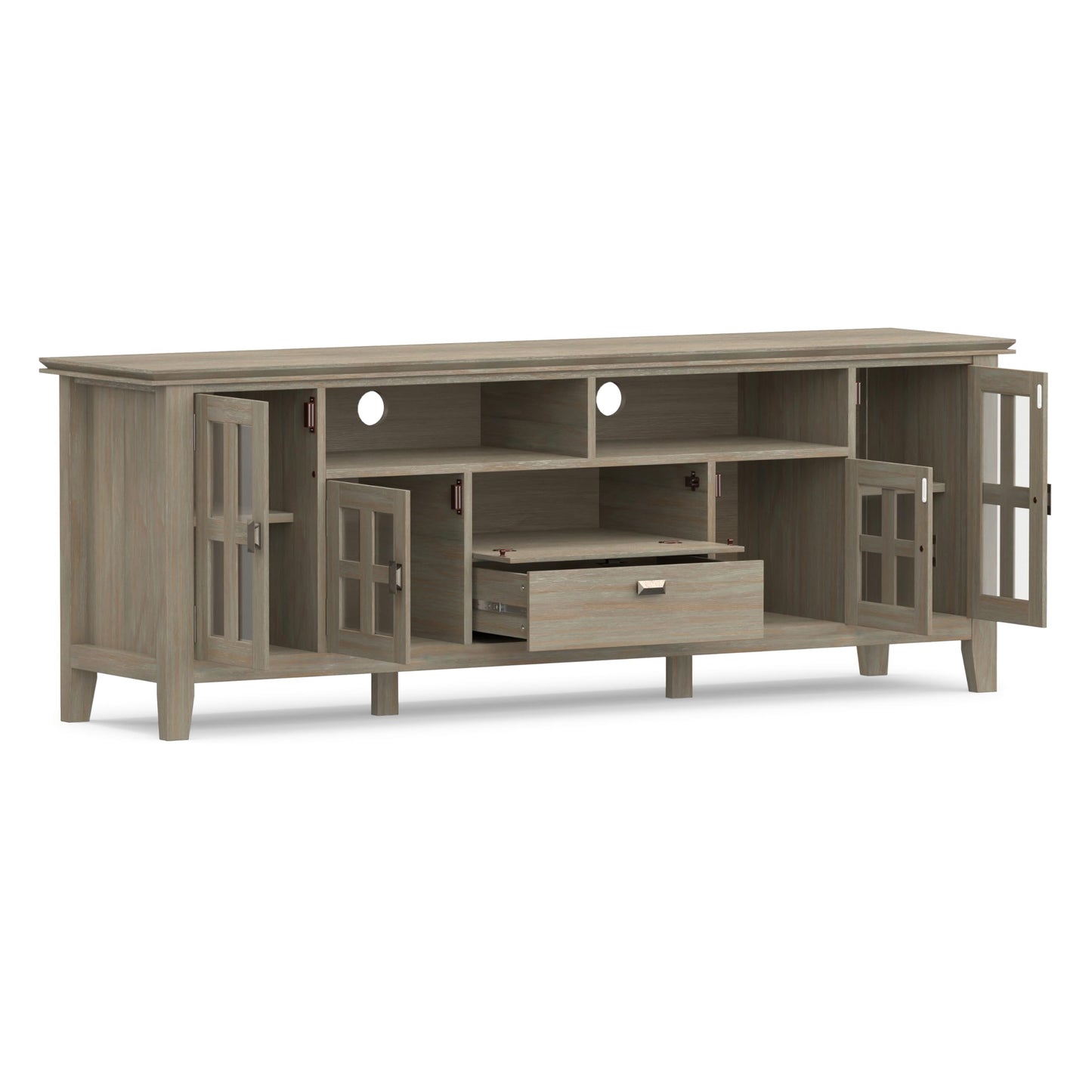 SIMPLIHOME Artisan TV Stand - 72 inch Wide Solid Wood Media Console in Distressed Grey, Contemporary Entertainment Center for Living Room for TVs up to 80 Inches with Drawers and Cable Management