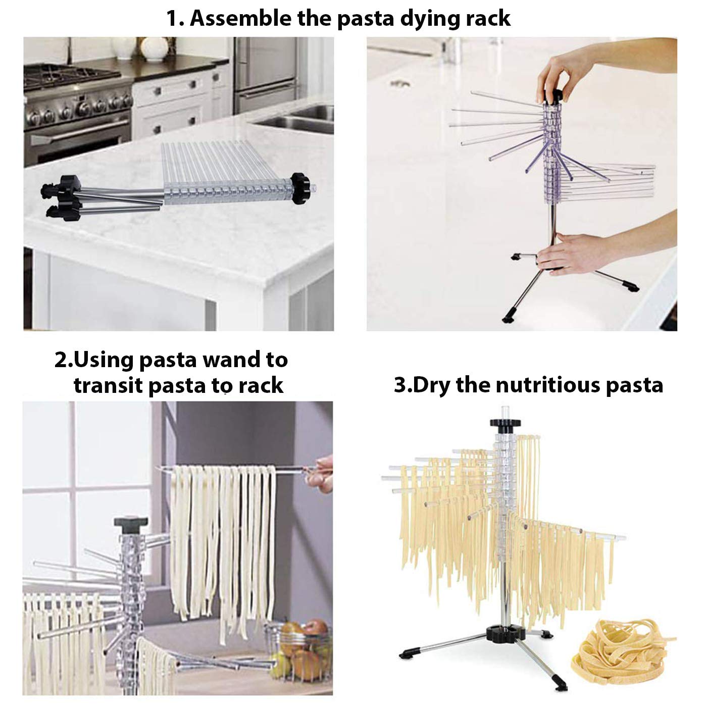 Hicook Pasta Drying Rack Collapsible Spaghetti Dryer Stand Noodles Drying Holder Hanging Rack Tall Spaghetti Noodle Dryer Stand Pasta-Tree