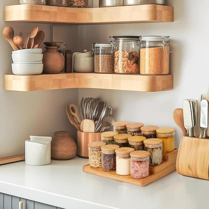 ComSaf Bamboo Spice Rack - 3-Tier Organizer with 12 x 6oz Jars & Labels for Kitchen Pantry