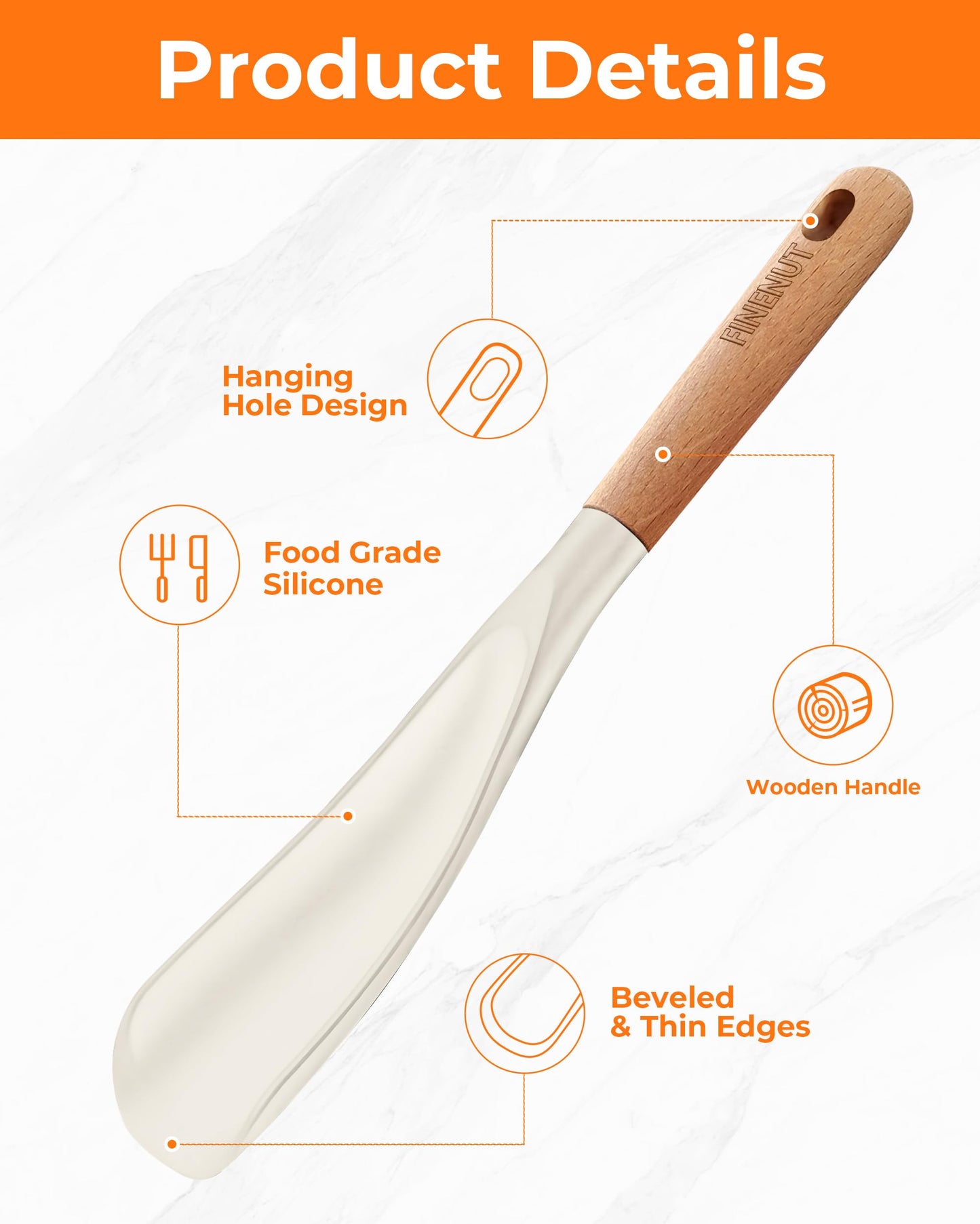 FINENUT Cooking Spoon Multifunction Spoonula Silicone Spatula Spoon 2-Pack, Dual-Use Heat Resistant 446°F, BPA-Free Non-Toxic Wooden Handle Rice Spoon Set for Non-Stick Cookware & Rice Cookers (Khaki)