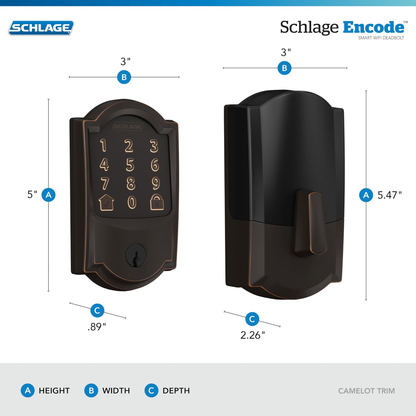 Schlage Encode Smart WiFi Deadbolt Lock for Front Door - Keyless Entry with App or Touchscreen - Works with Alexa, Hey Google, & Airbnb - Create Codes for Guests - Matte Black