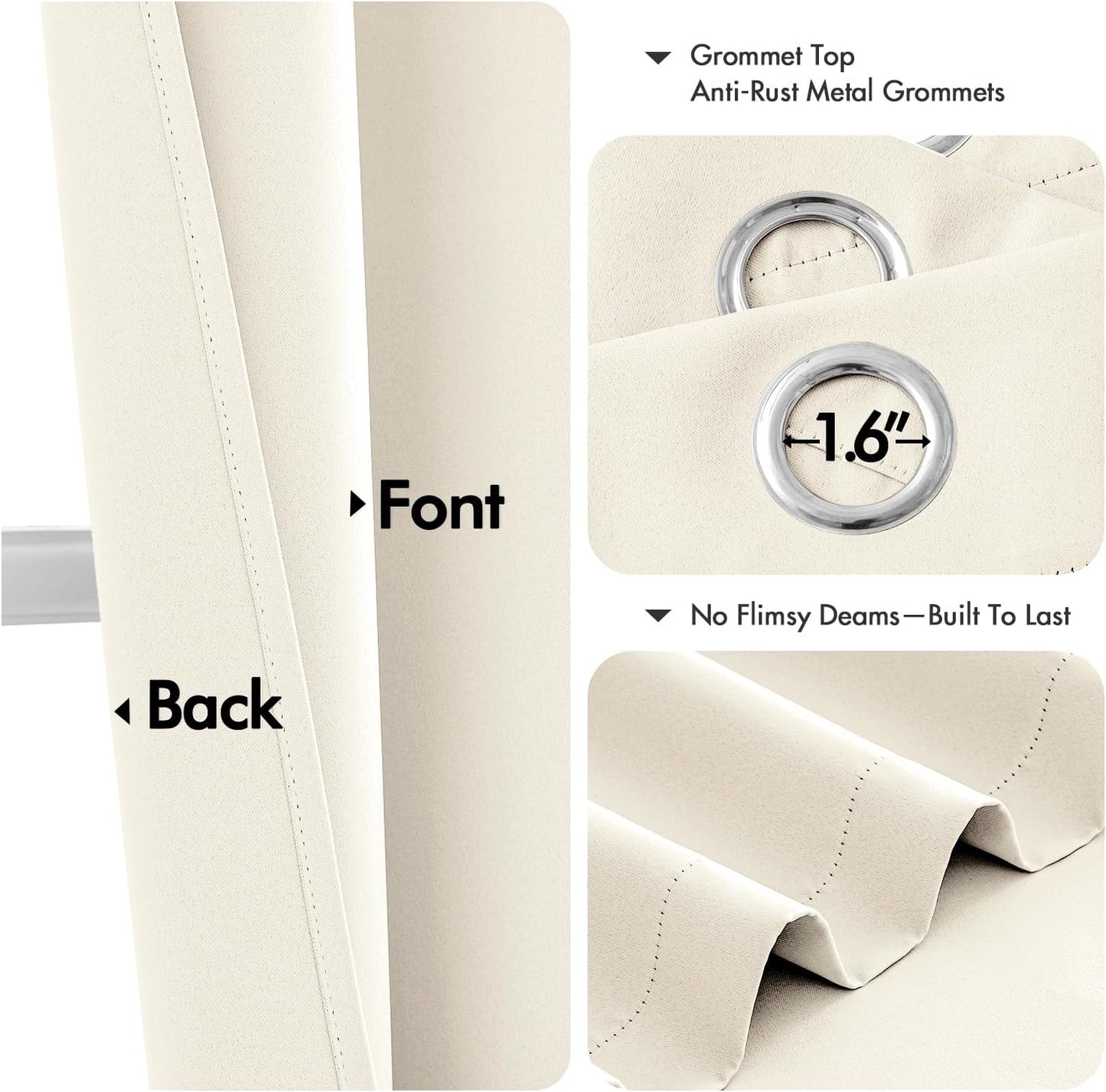 MIULEE Blackout Curtains - Thermal Insulated Room Darkening Drapes | 84 Inches Long, Beige & White, 2 Panels