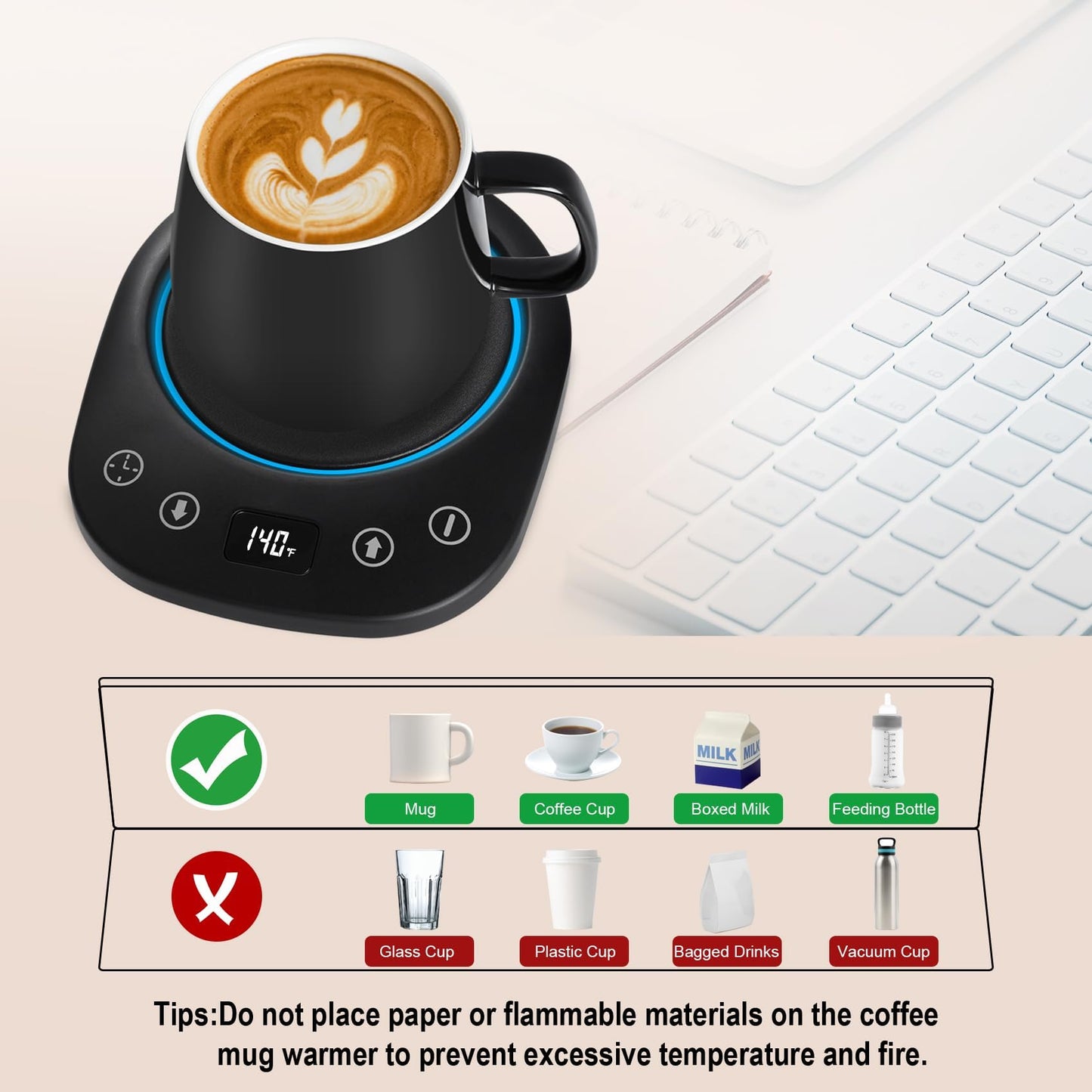 Coffee Mug Warmer, 7 Temp Settings 1-12H Timer & Fast Heating, Auto Shut Off Coffee Mug, Beverage, Milk, Tea Warmer (Black)