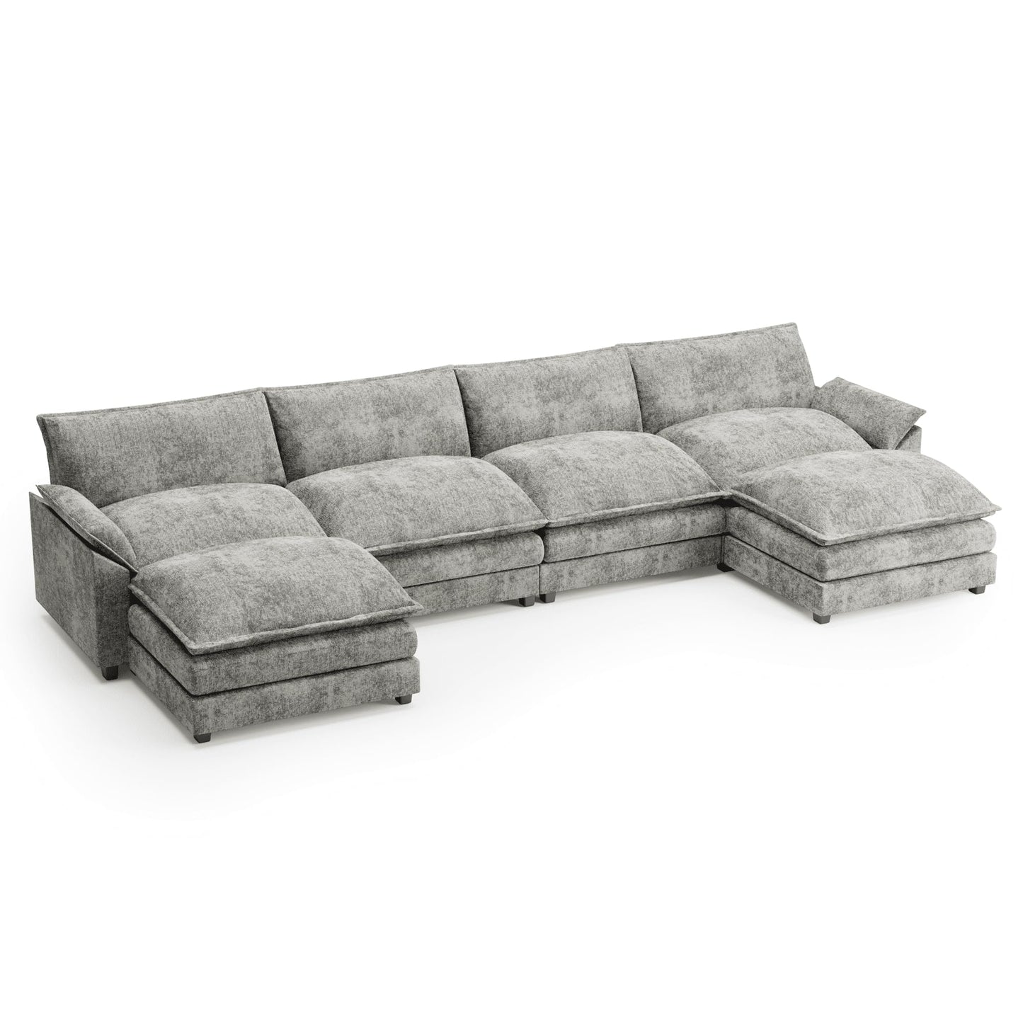 Shahoo Couches for Living Room, Sectional Modular Sofa U Shaped Chenille Fabric Couch with High Supportive & Soft Sponges and Removable Ottoman, Sleeper Comfy Upholstered Couch, Grey
