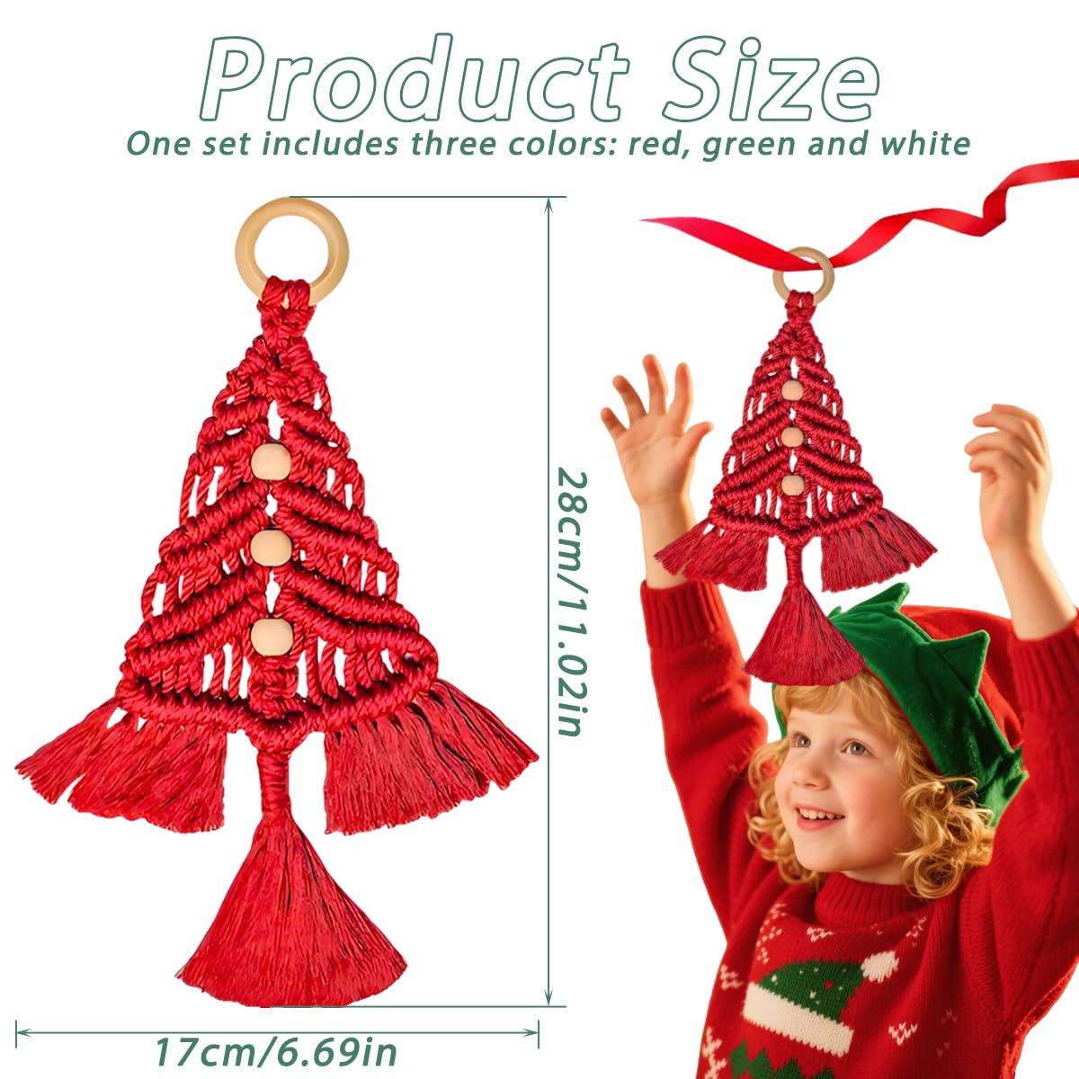 Macrame Kit for Beginners with Step by Step Video Tutorials DIY Christmas Tree Wall Hanging Craft Kit for Adults Kids Family Festive Holiday Activity Creative Boho Home Decor Unique Gift Idea (A)