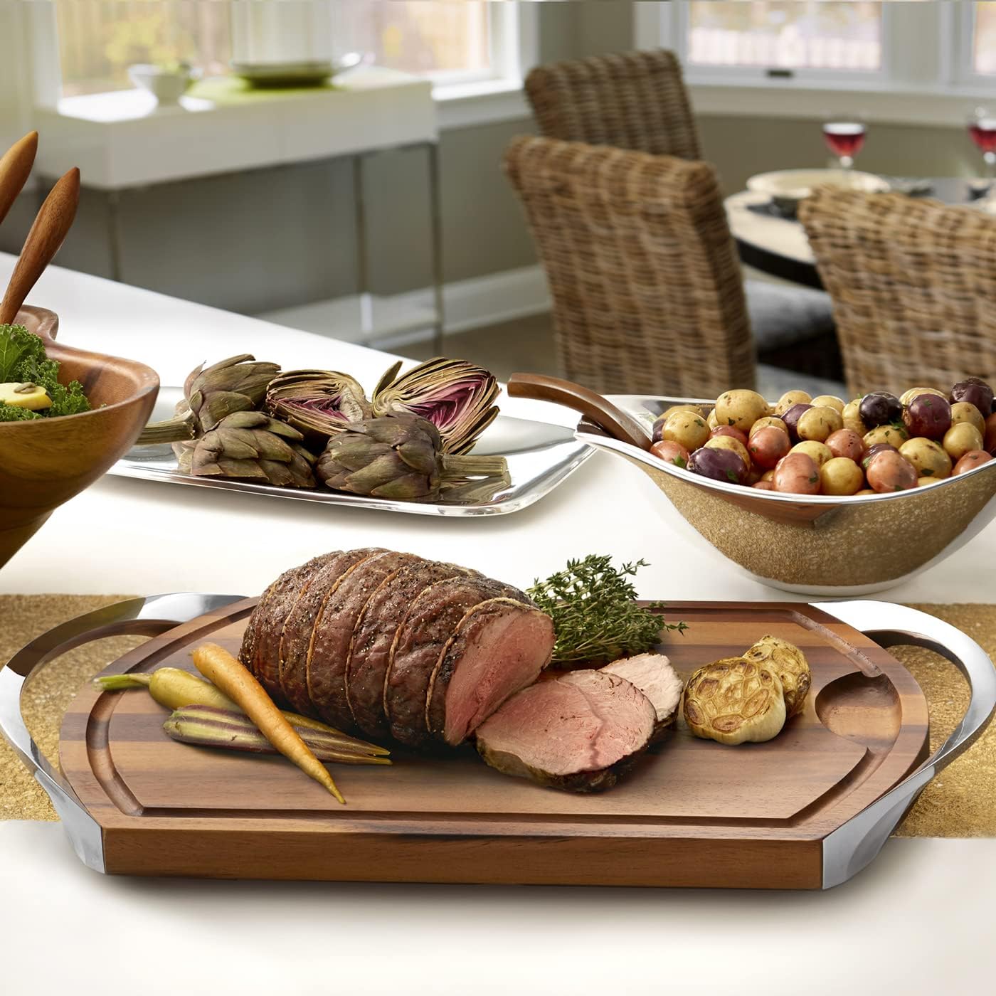Nambé Marupa Platter – 18 x 9.5 Inch Alloy Platter with Rounded Corners & Smooth Surface – Ideal for Appetizers, Snacks, Fruits, Desserts, Pastries & Decorative Table Display