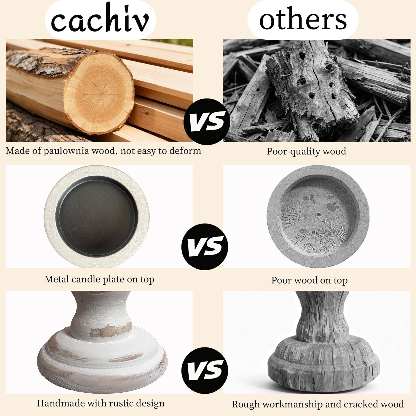 cachiv Wood Candle Holders for Pillar Set of 3 Rustic Candles Holder Tall Candlestick Stand for Farmhouse Decor Fireplace Table Centerpieces