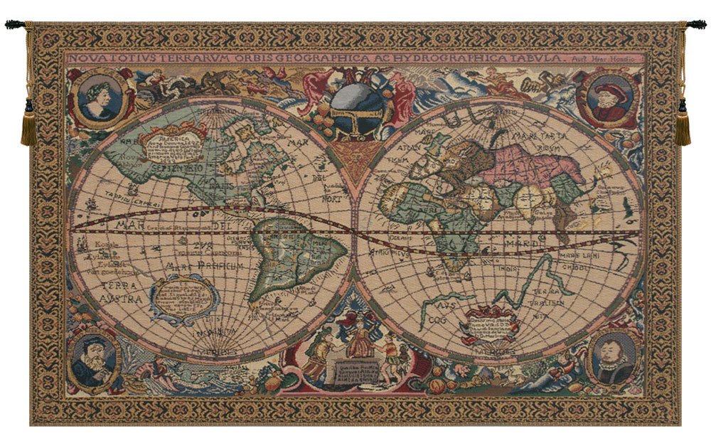 C Charlotte Home Furnishings Inc Map Mercator Belgian Tapestry Wall Hanging | Viscose Cotton and Polyester Blend Wall Art | 33 in. x 46 in | Home Decor Accents