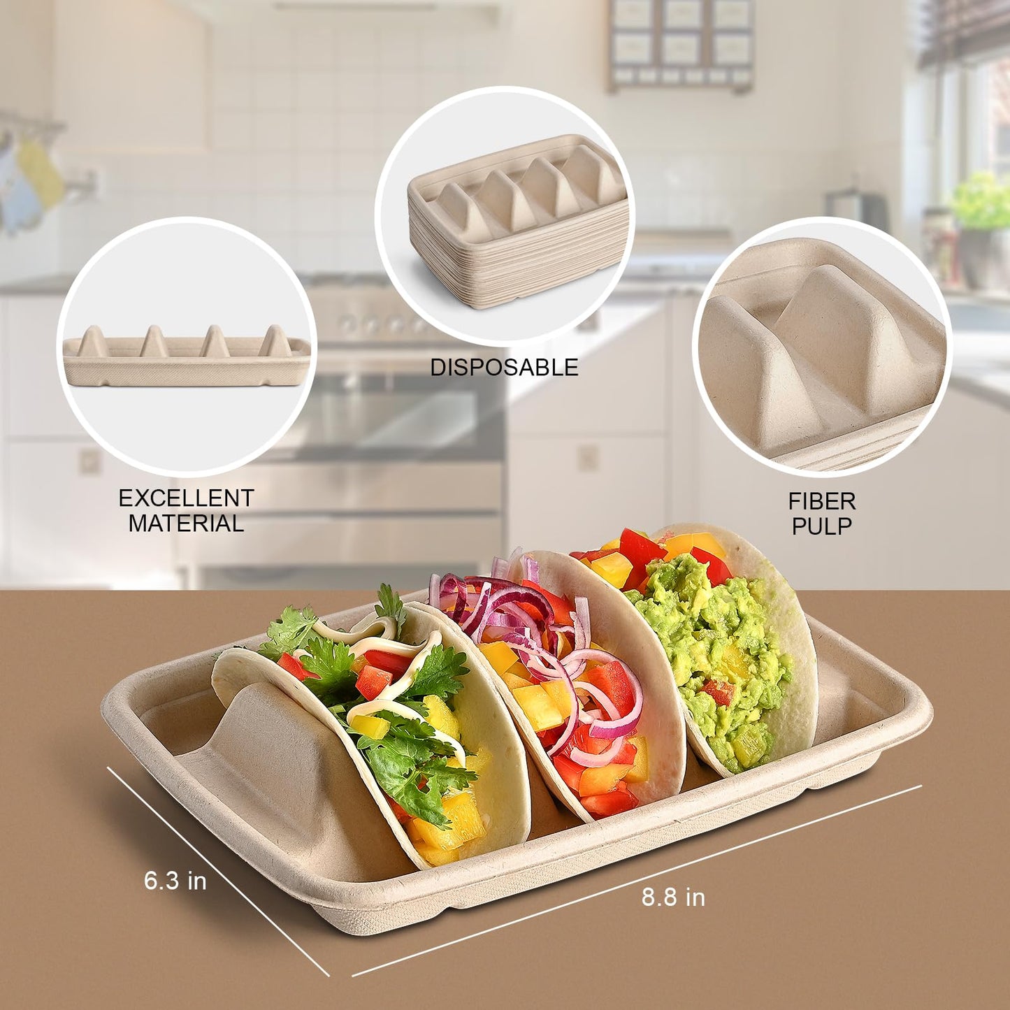 (48PCS) Taco Bar Serving Set for a Party, Disposable Taco Holder Stands, Paper Taco Holders, Taco Stands for 3 Tacos, Taco Bar Serving Dishes, Taco Plate Trays Keep Taco Upright, Taco Party Supplies