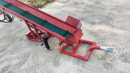 7HP Gas Firewood Conveyor 18FT Hydraulic Adjustable Height Wood Elevator with 9.25" PVC Anti-Slip Belt, Manual Pull Start, Trailer Hitch & Tires – Portable Log Conveyor for Farm, Home, Commercial Use