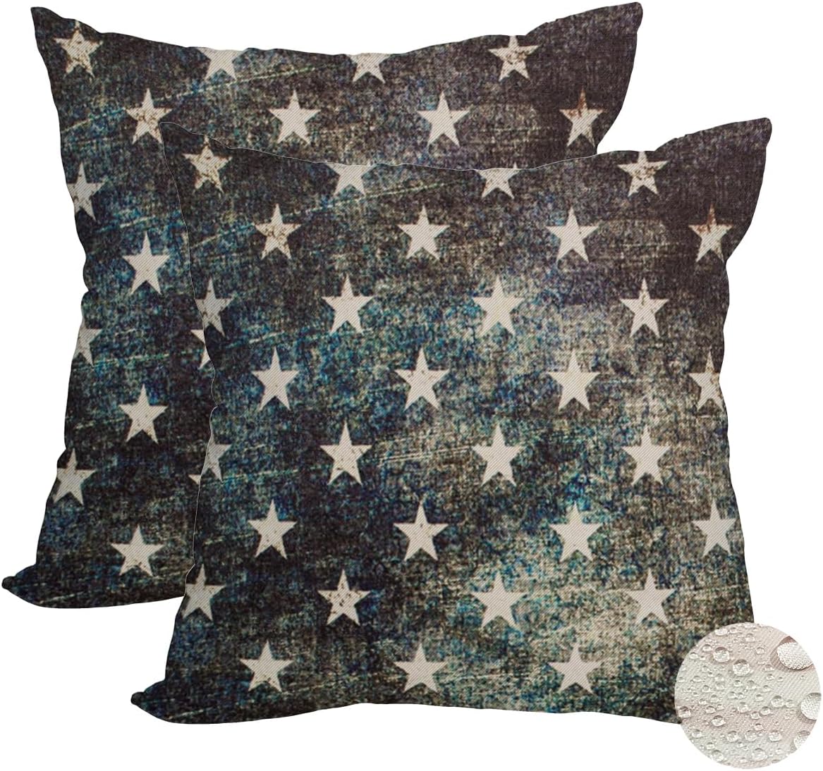 2 Pack Waterproof Outdoor Pillow Covers, 4th of July Vintage American Flag 18x18 Inch Throw Pillow Cases, Patriotic