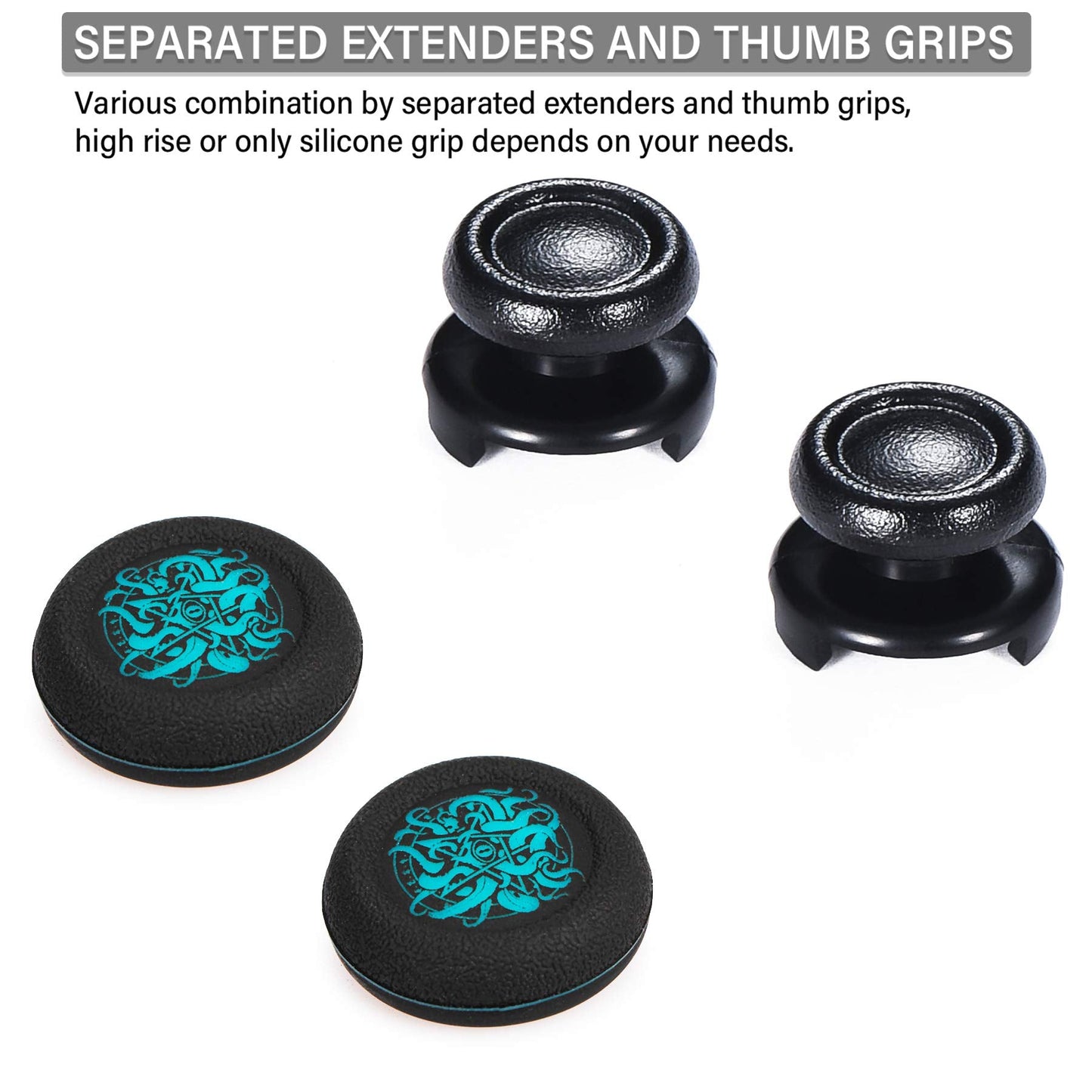 Playrealm FPS Thumbstick Extender & Printing Rubber Silicone Grip Cover 2 Sets for PS5 Dualsenese & PS4 Controller (Deep Sea Demon Tentacle)