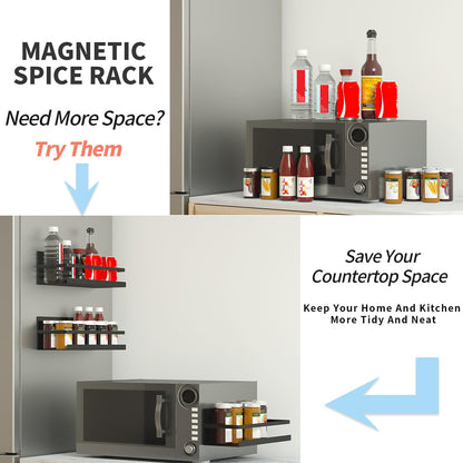YJSMO 2 Pack Magnetic Spice Rack for Refrigerator,Heave Duty Magnetic Shelf For Kitchen,Magnet Book Shelf For Whiteboard,Space Container,Drill free (Black)