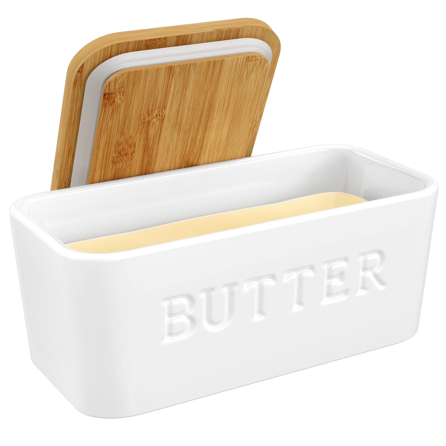 PriorityChef Extra Large Butter Dish with Lid for Countertop, Ceramic Butter Container With Airtight Cover, Butter Keeper for Counter or Fridge, Butter Holder Storage, White